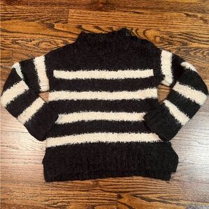 Crewcuts J.Crew Sweater Girls Sz 10 Black/White Striped Wool Blend Chunky Knit